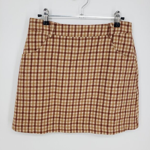 Lulus Plaid Mini Skirt M Sycamore A Line Pockets Tan Brown - Picture 4 of 9